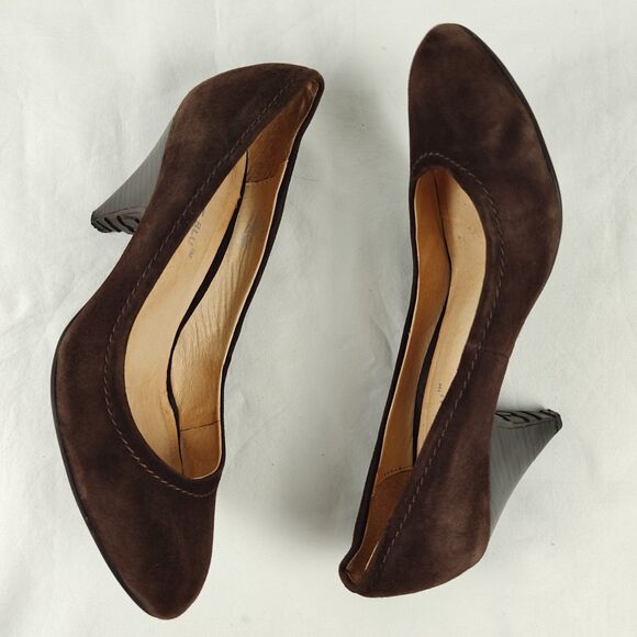 Chocolat Blu Brown Suede Round Toe 3” Heel Pumps Size 7.5 Minimalist Academia - Picture 4 of 8